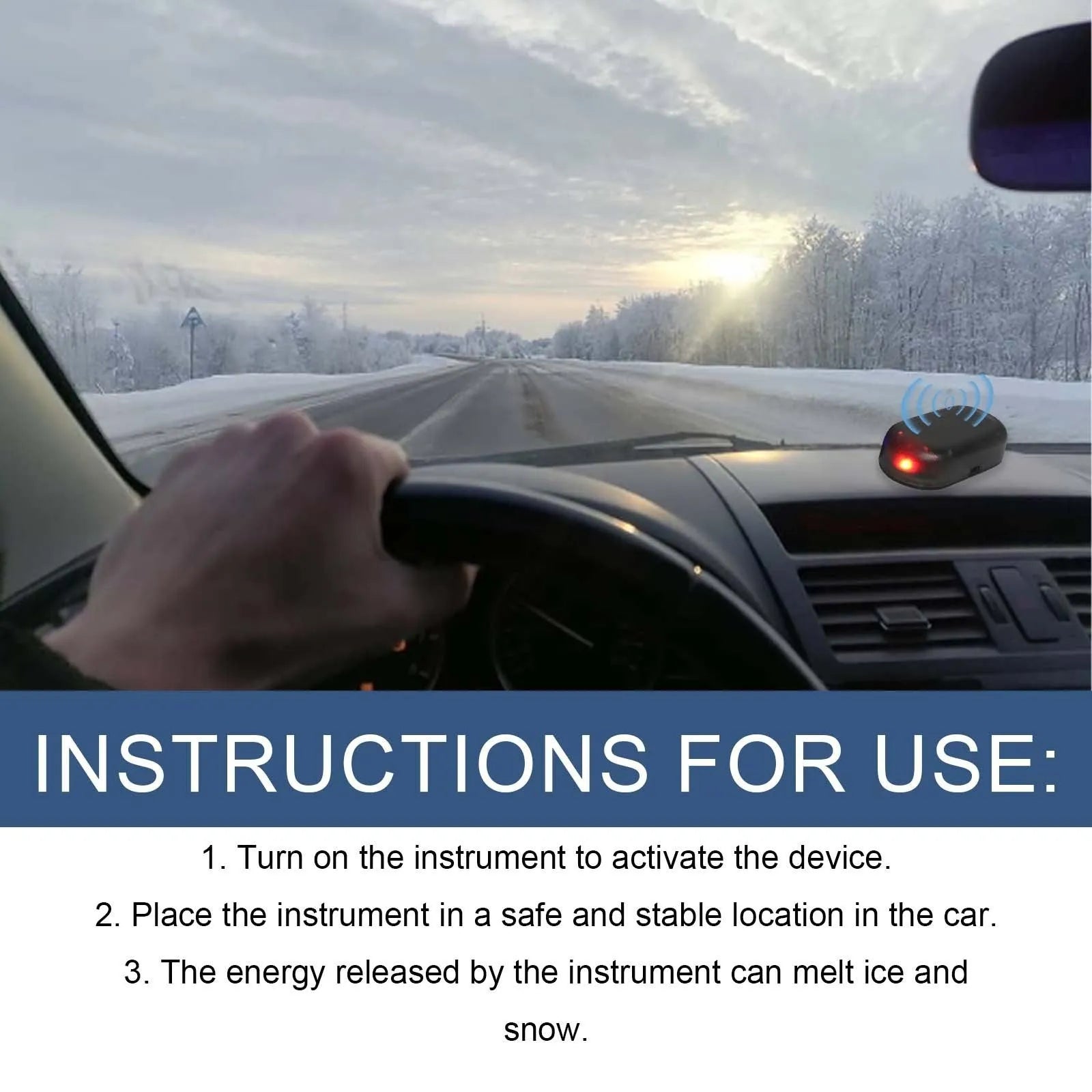Small black rectangular car de-icing tool for snow and sleet removal, measuring 5cm long.