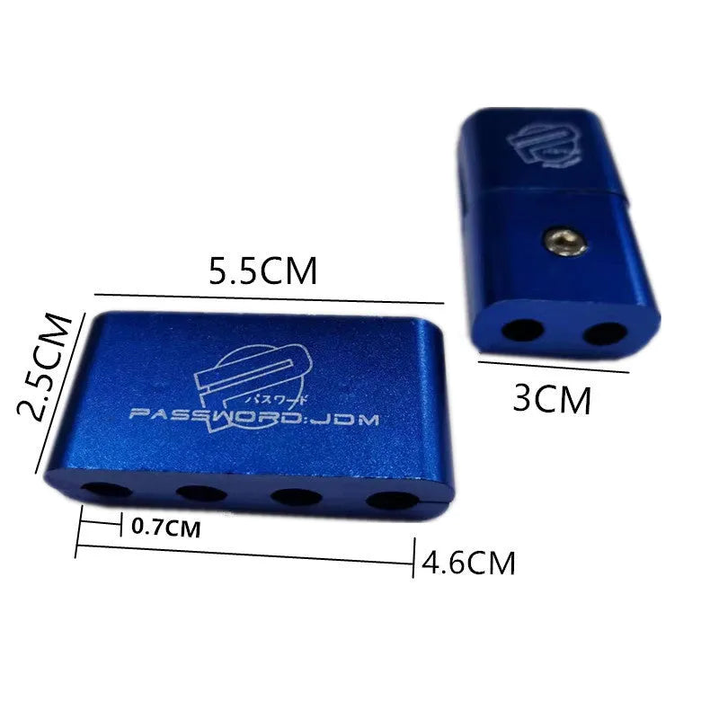 Metal three-piece car modification fastening clamp in assorted colours on a black background.