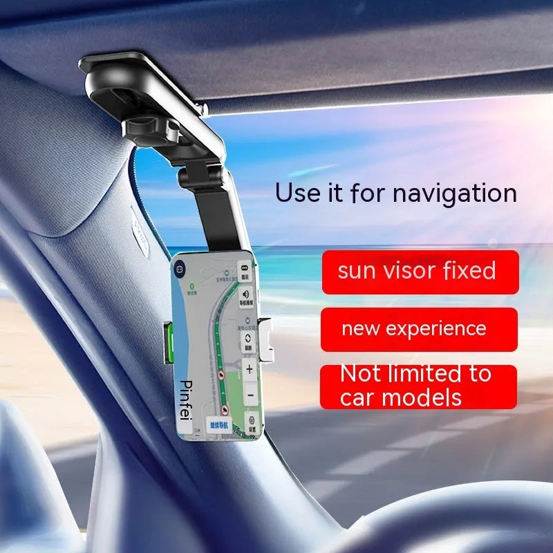 Car multi-function mobile phone bracket in black and green colour, showing one-clip stable design.