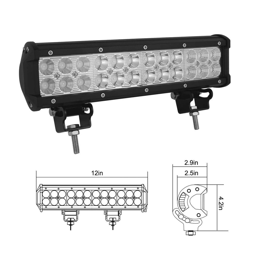 Black aluminium 72W LED roof light bar for off-road vehicles with double-row LED configuration