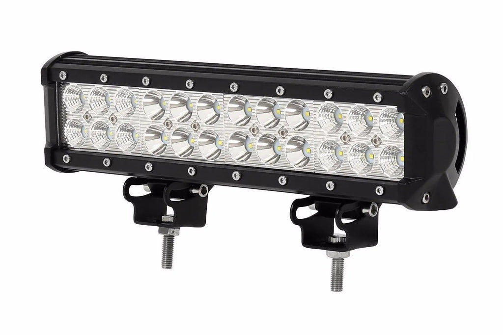 Black aluminium 72W LED roof light bar for off-road vehicles with double-row LED configuration