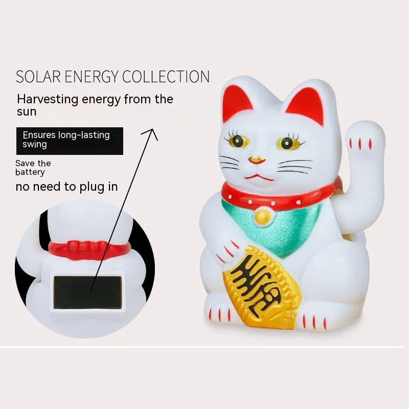 Solar powered waving cat decoration in yellow, black or white colours