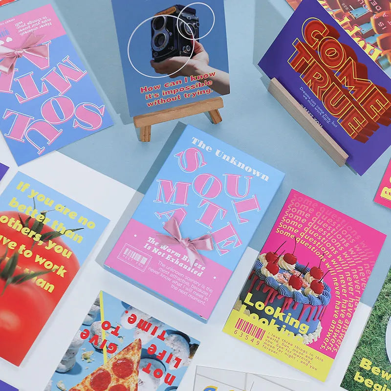 Fresh style greeting postcards showing two printed message designs for simple gifts and blessings.
