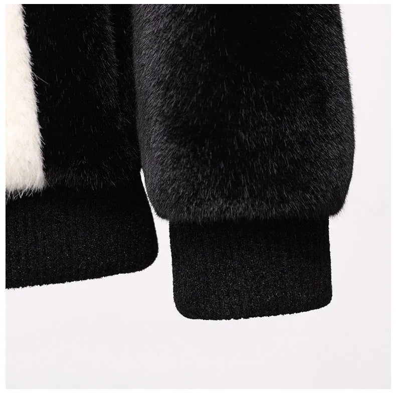 Men's black artificial fur winter jacket, city style, 50cm length, sizes M to 4XL