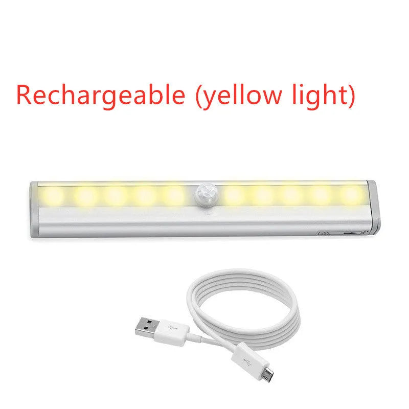 Ultra-thin aluminium alloy LED sensor light, 190x30x16mm, with infrared motion detection for cabinet or wardrobe use, white light option