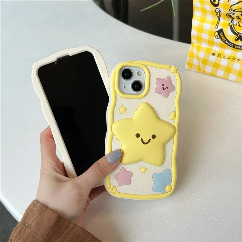 Yellow silicone phone case with smiley face design compatible with iPhone 12 to 15 series