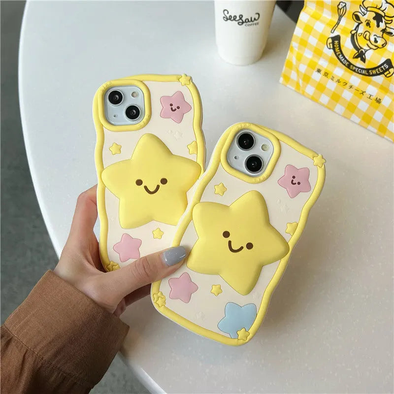 Yellow silicone phone case with smiley face design compatible with iPhone 12 to 15 series