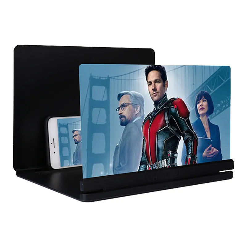 Phone screen magnifier with HD lens and universal ABS stand in 10-inch, 12-inch or 14-inch size, black white or blue