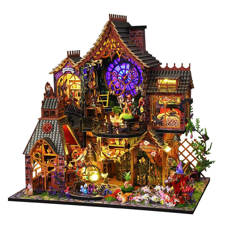 Hand-assembled 3D wooden puzzle model Magic Forest with LED light, 26.5x19.5x27cm, colour box packaging