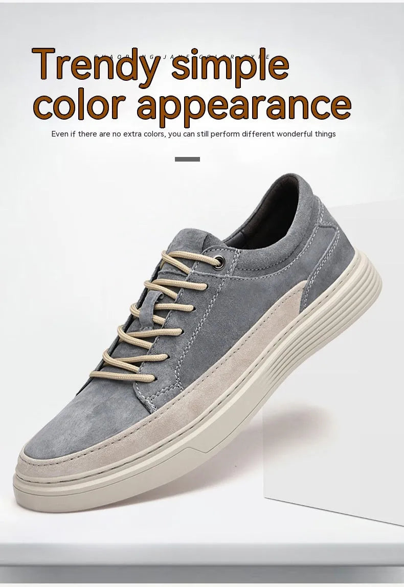 Men's casual leather skate shoes in gray and sand colour options with rubber sole