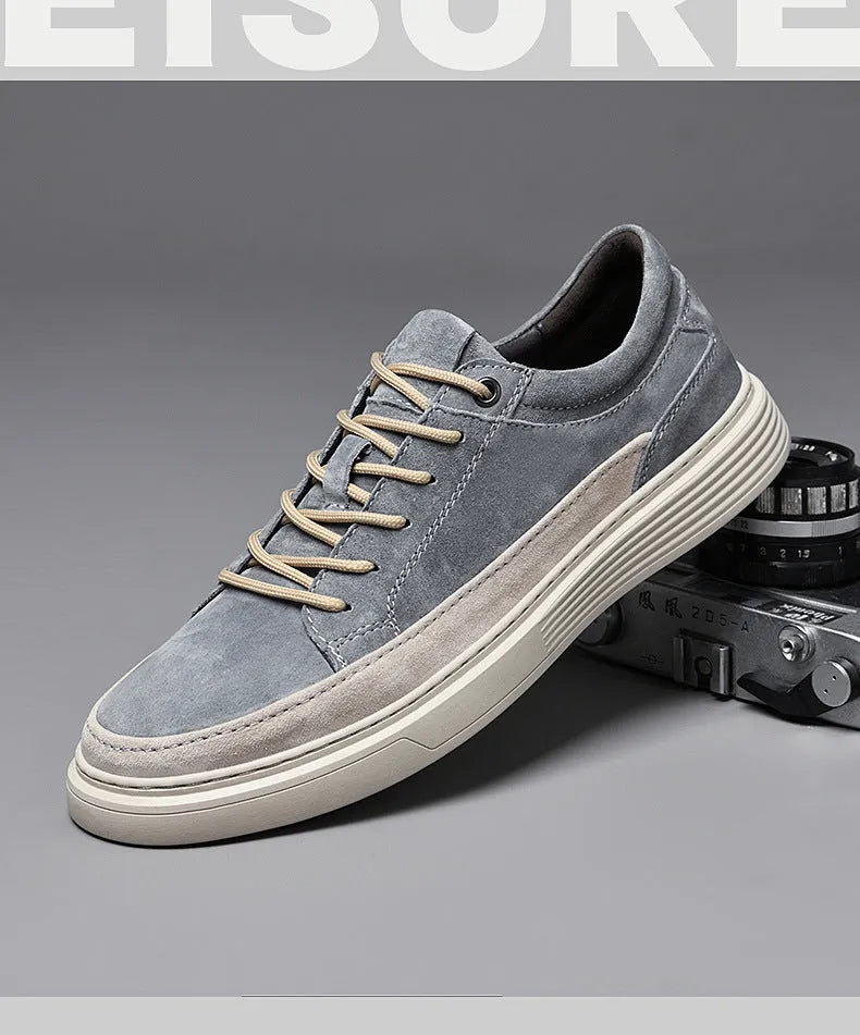 Men's casual leather skate shoes in gray and sand colour options with rubber sole