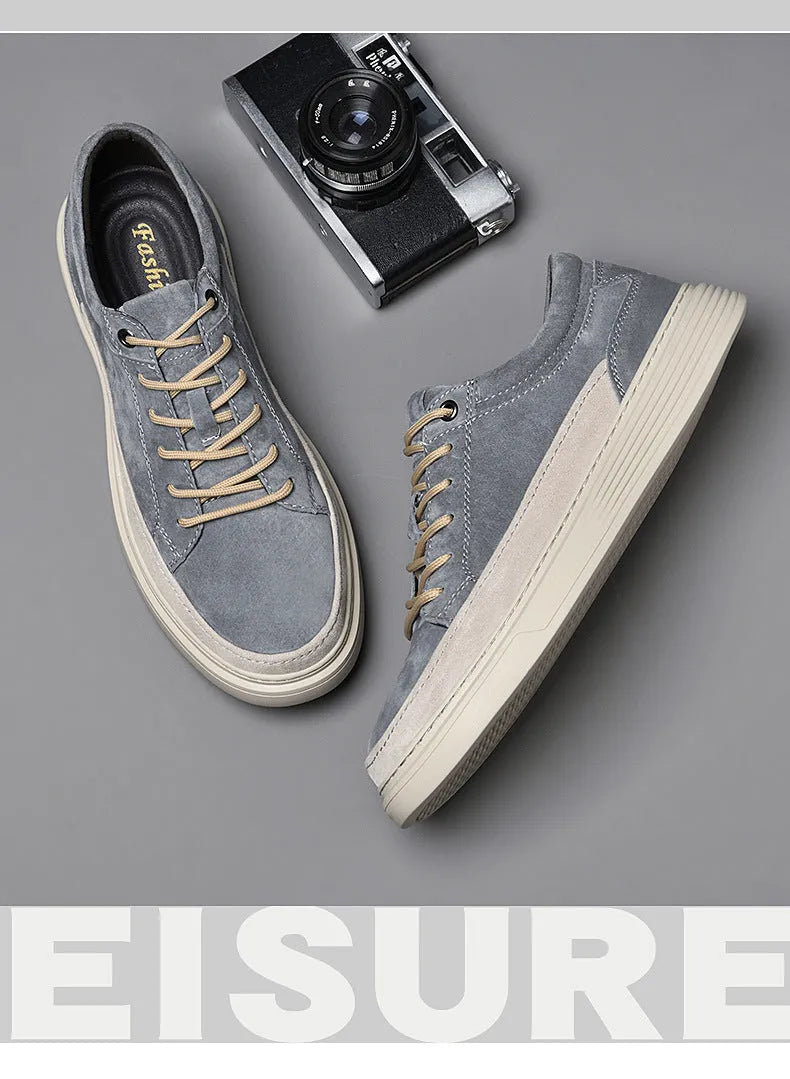 Men's casual leather skate shoes in gray and sand colour options with rubber sole