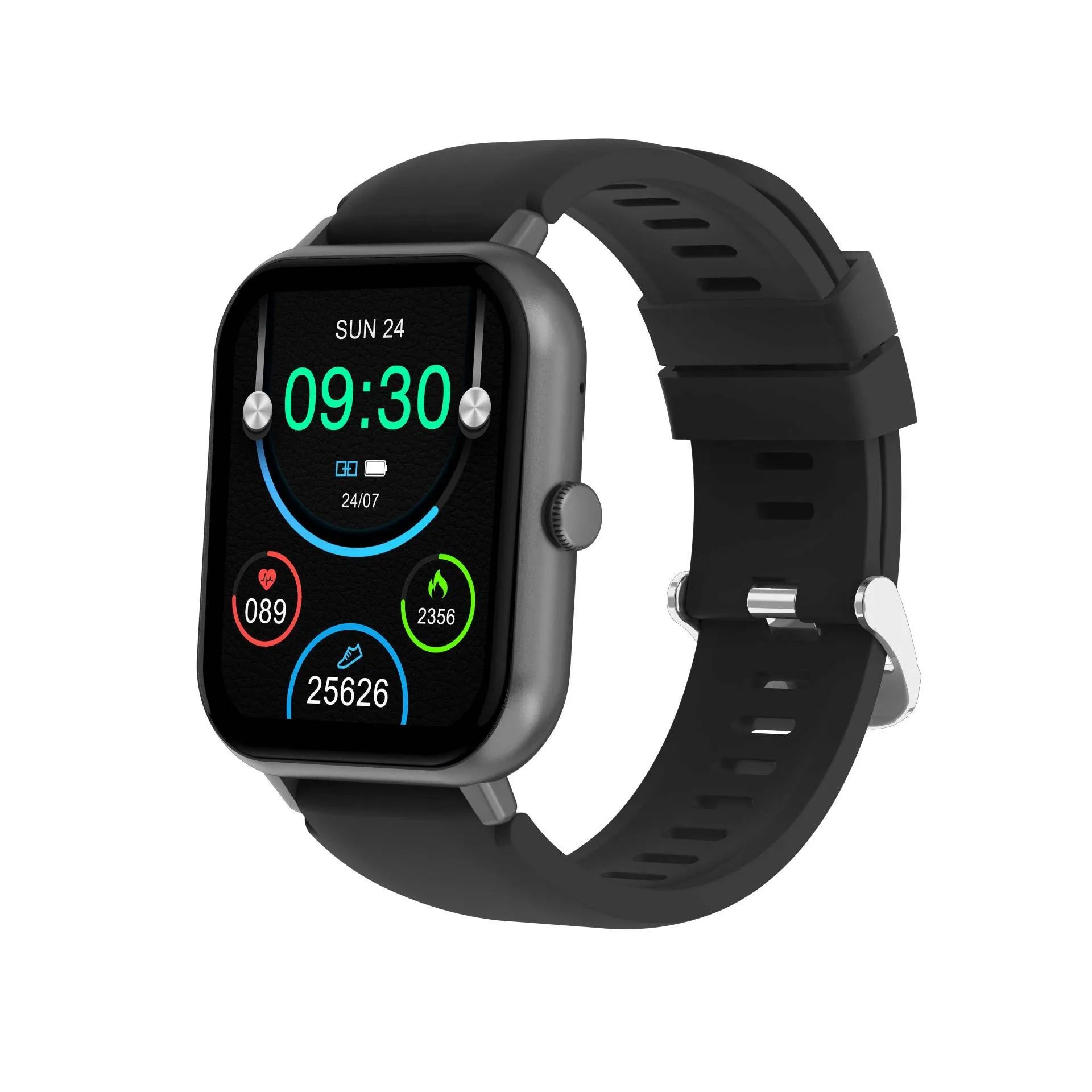 Blood oxygen monitor watch with TFT screen and silicone wristband in black