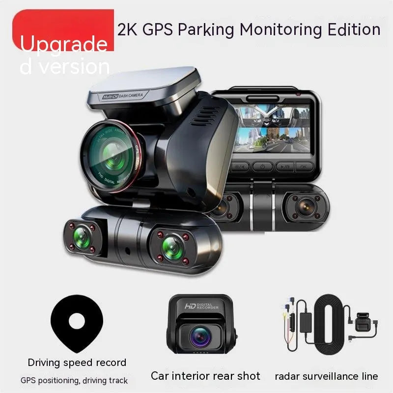 Black plastic dashboard camera with lens, showing a 2-inch screen on the rear for vehicle recording and surveillance.