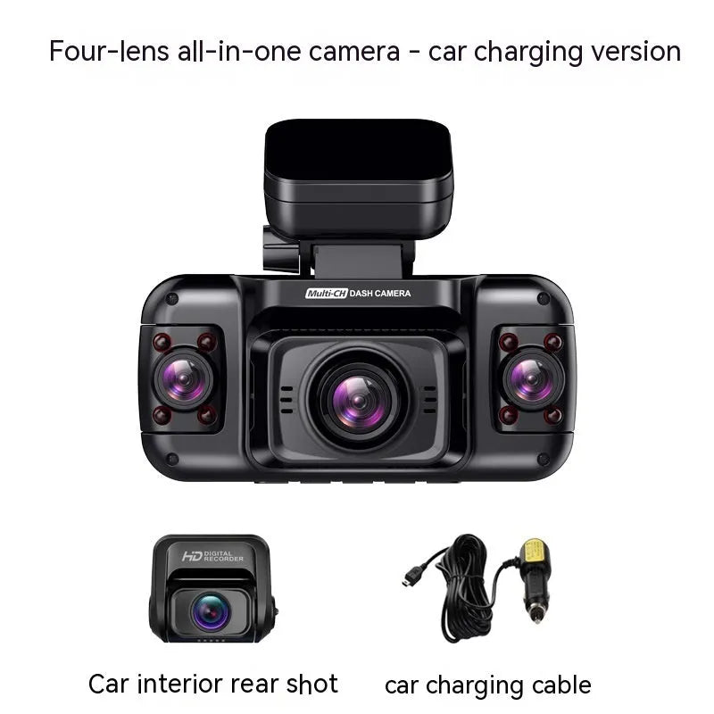 Black plastic dashboard camera with lens, showing a 2-inch screen on the rear for vehicle recording and surveillance.