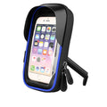 Black waterproof TPU mobile phone stand mounted on bicycle handlebar showing touchscreen compatibility