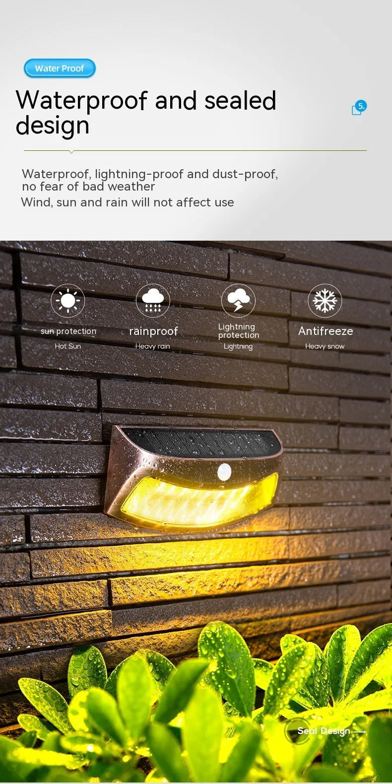 Solar-powered outdoor wall lamp with smiling face design for garden lighting