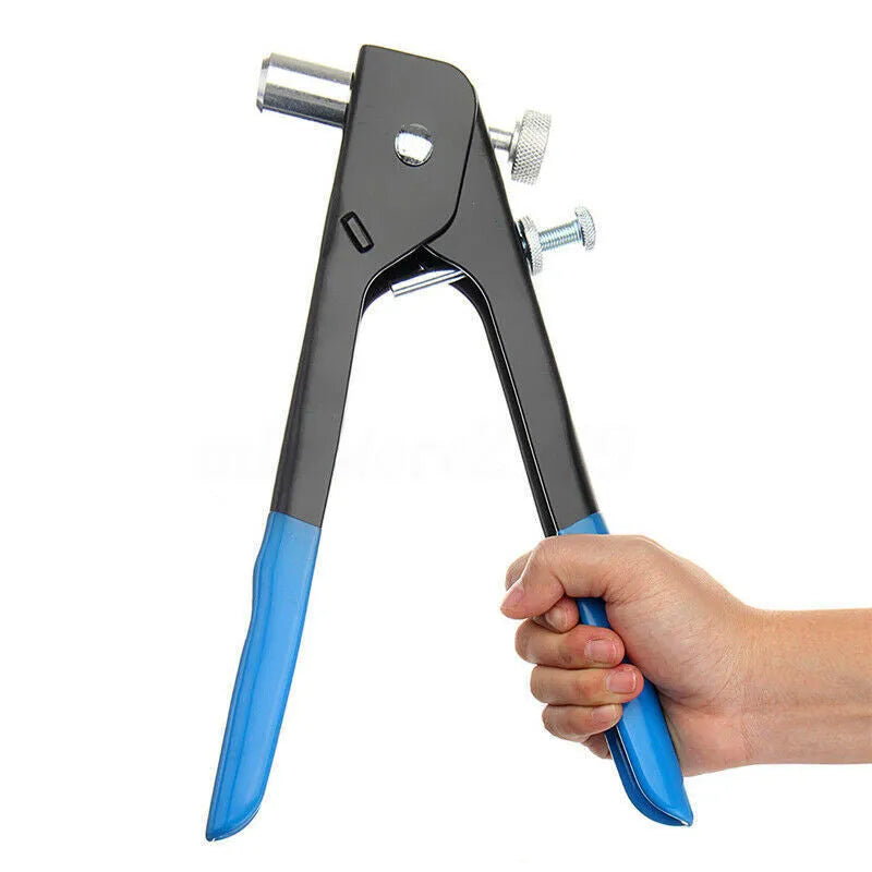 Alloy steel manual riveter nut gun set showing tool handle and selection of mandrels.