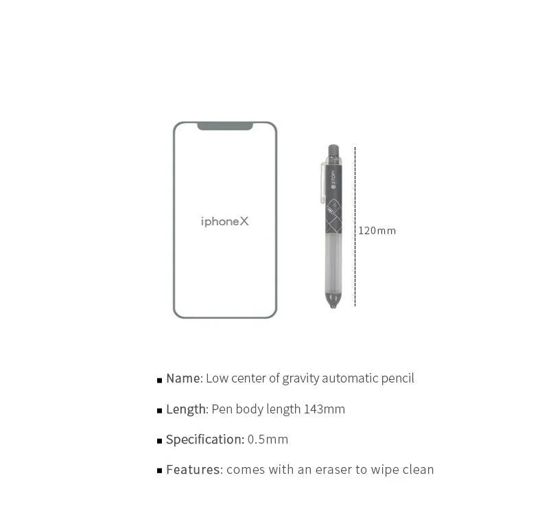 Black and white 0.5mm automatic pencils with cloud grip plastic holders on minimalist background