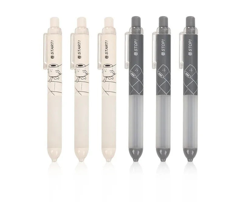 Black and white 0.5mm automatic pencils with cloud grip plastic holders on minimalist background