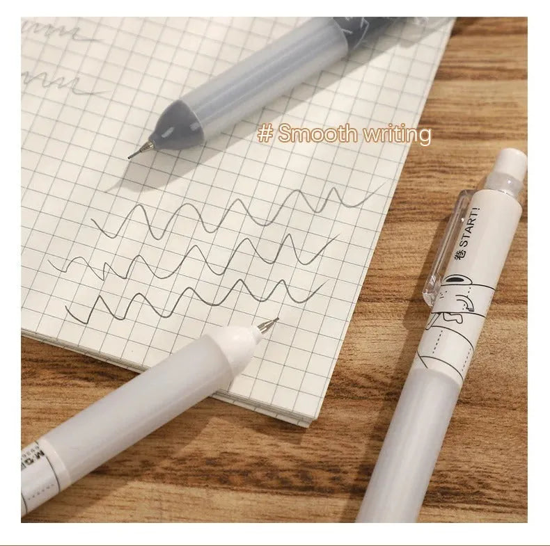 Black and white 0.5mm automatic pencils with cloud grip plastic holders on minimalist background