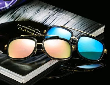 Retro vintage sunglasses with metal and plastic frame, PC lens, UV400 protection, street photography fashion style