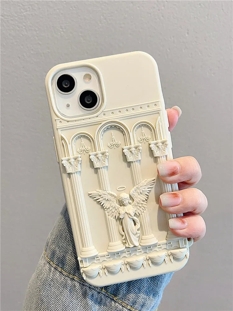 Creative Relief prayer angel drop-resistant silicone phone case in beige for iPhone
