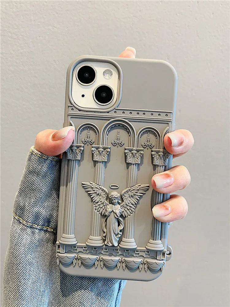 Creative Relief prayer angel drop-resistant silicone phone case in beige for iPhone