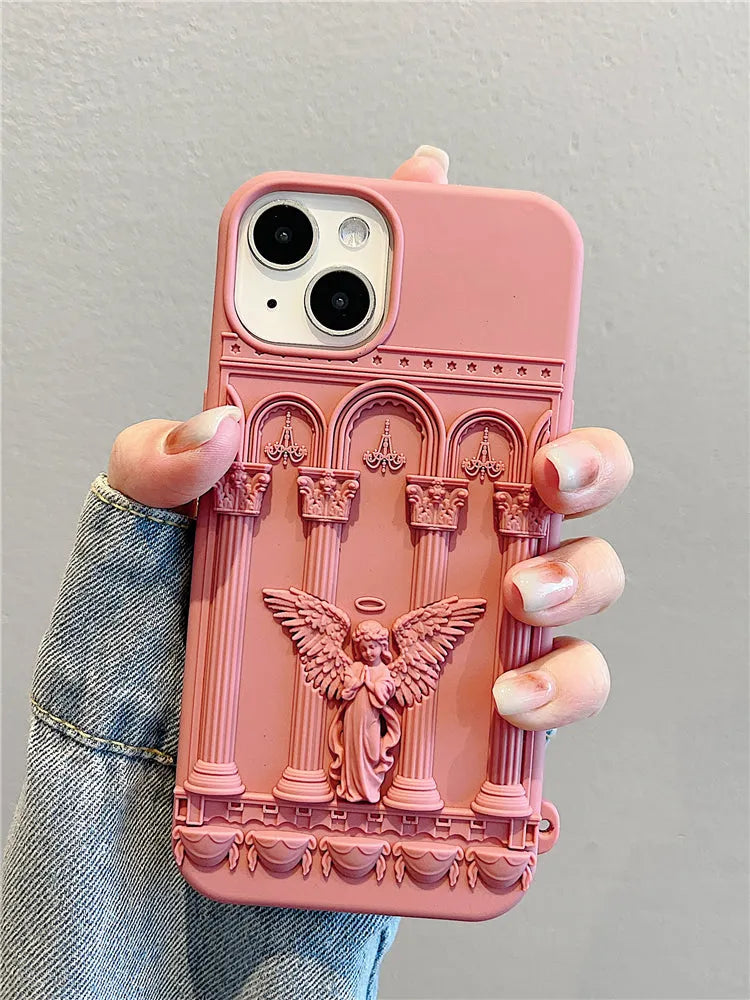 Creative Relief prayer angel drop-resistant silicone phone case in beige for iPhone