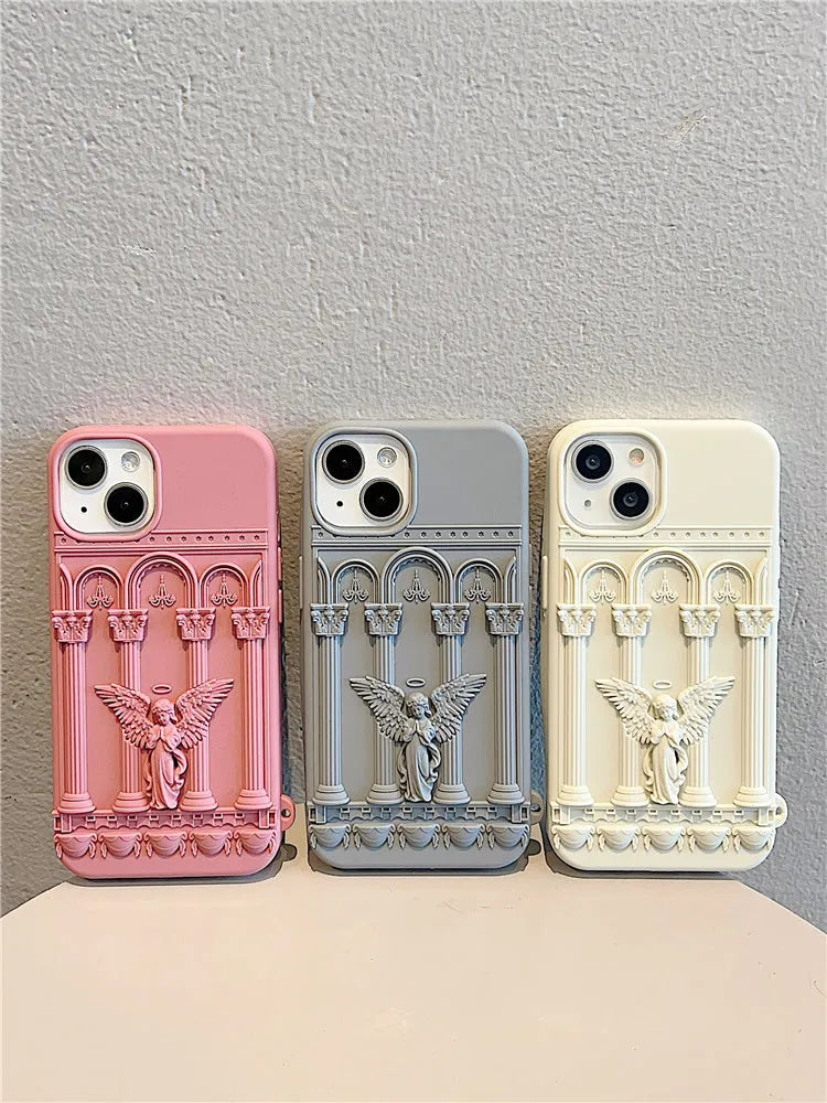 Creative Relief prayer angel drop-resistant silicone phone case in beige for iPhone