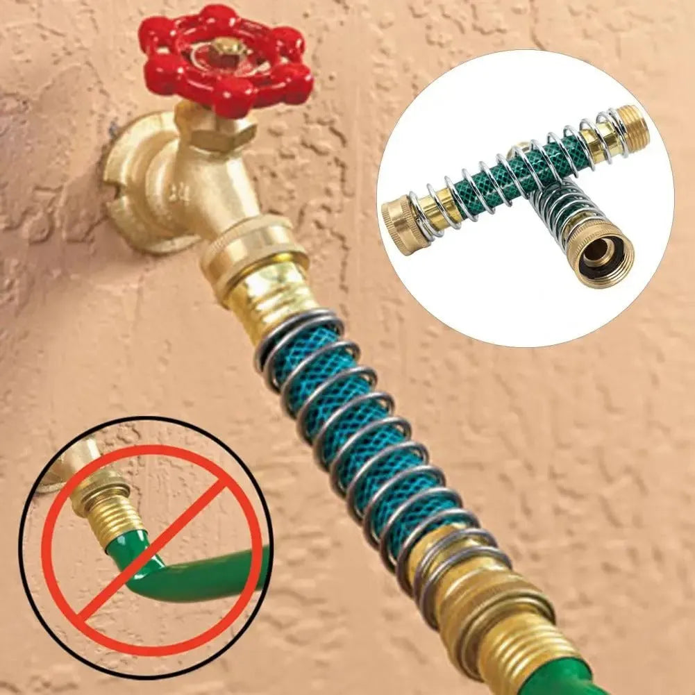 Brass spring hose connector with spiral spring measuring 15 cm for garden watering