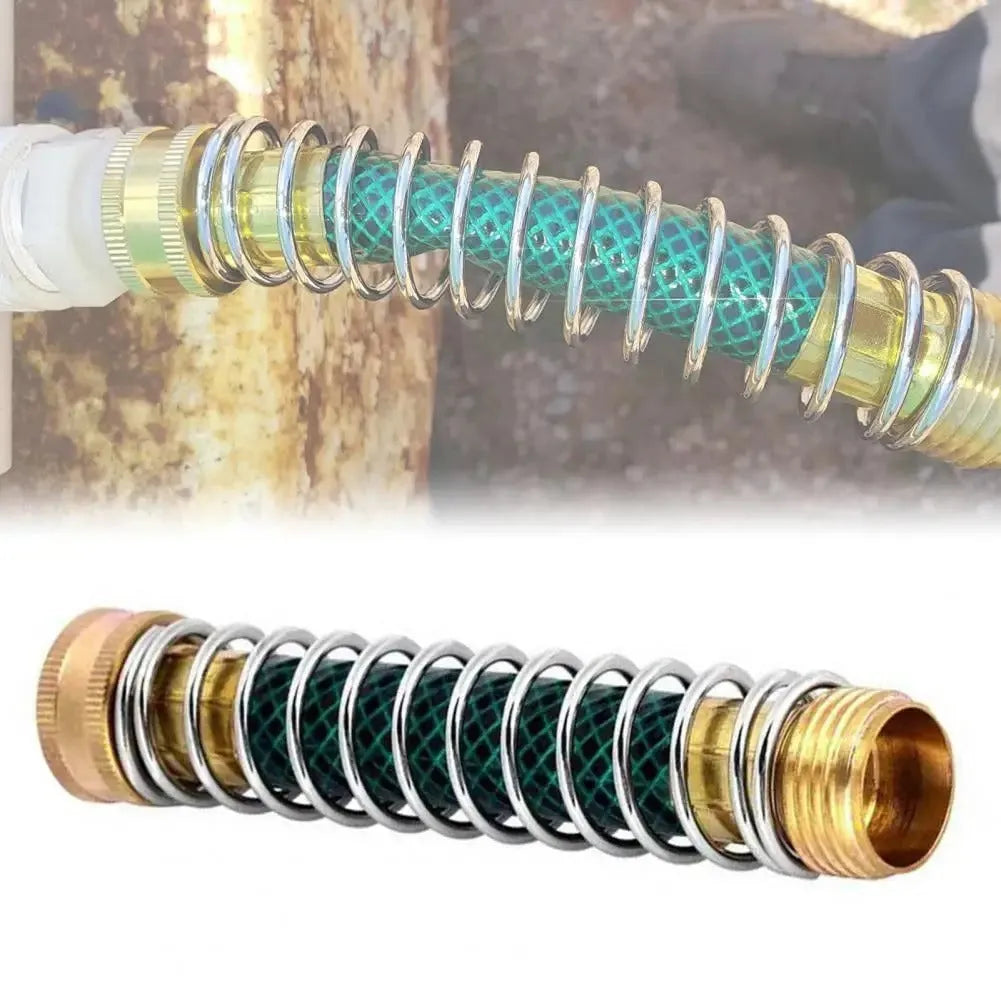 Brass spring hose connector with spiral spring measuring 15 cm for garden watering