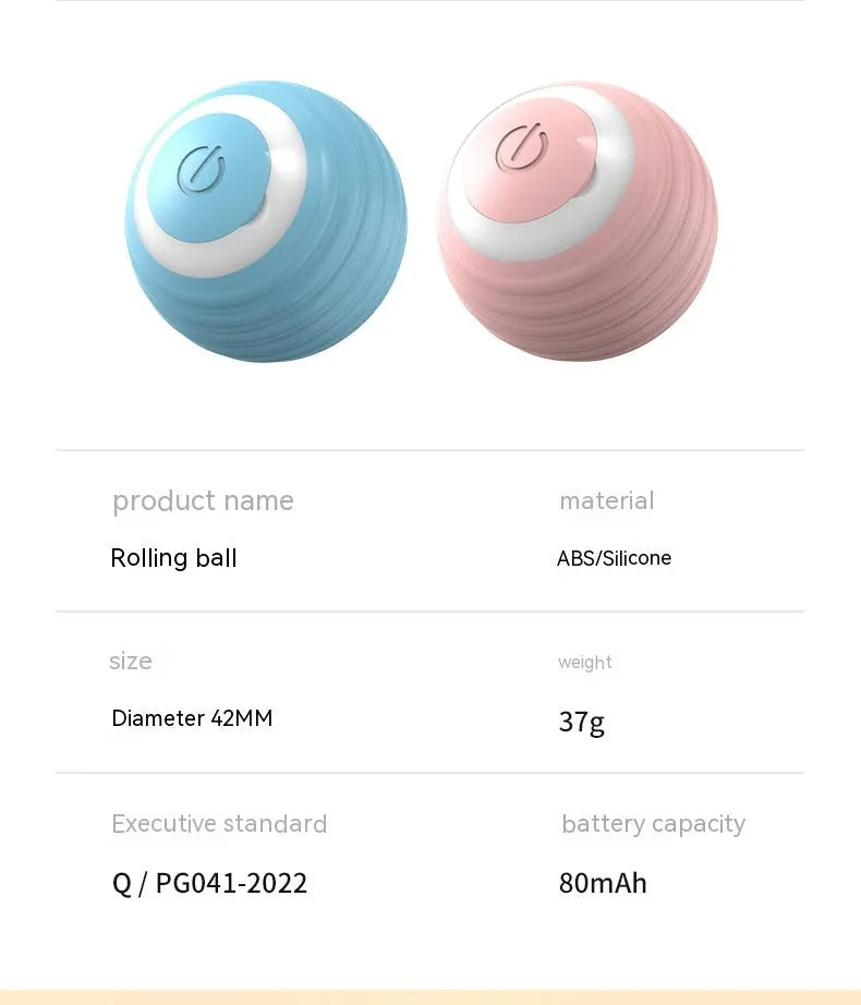 Automatic moving cat toy ball with silicone construction in blue and pink colour options