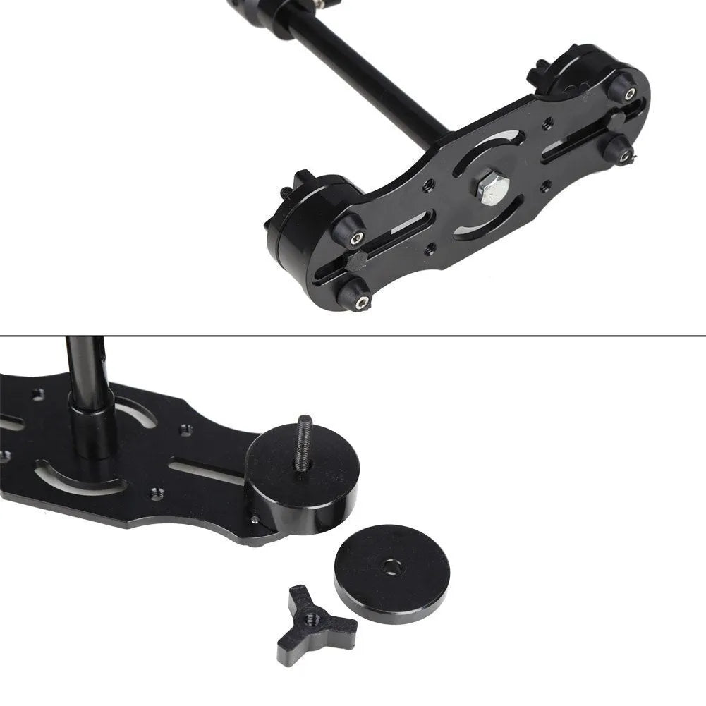 Black aluminium handheld camera stabilizer S40 S60 shown with adjustable height and comfortable grip.