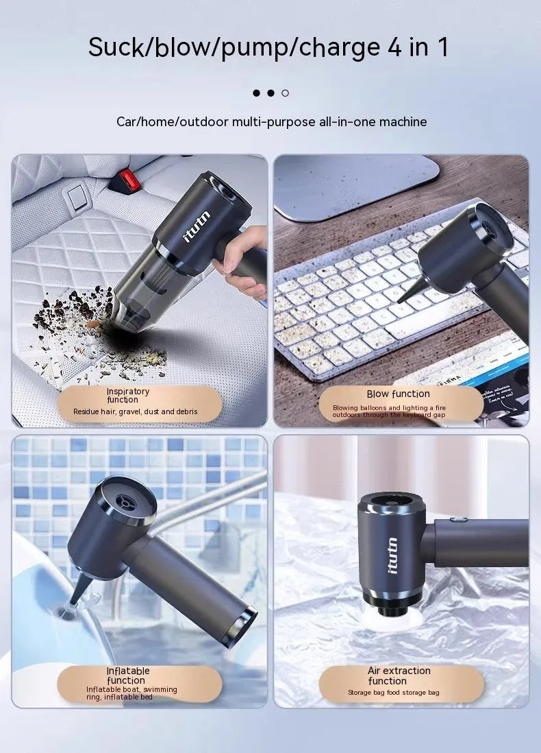Space grey handheld wireless car vacuum cleaner with suction and inflation dual function