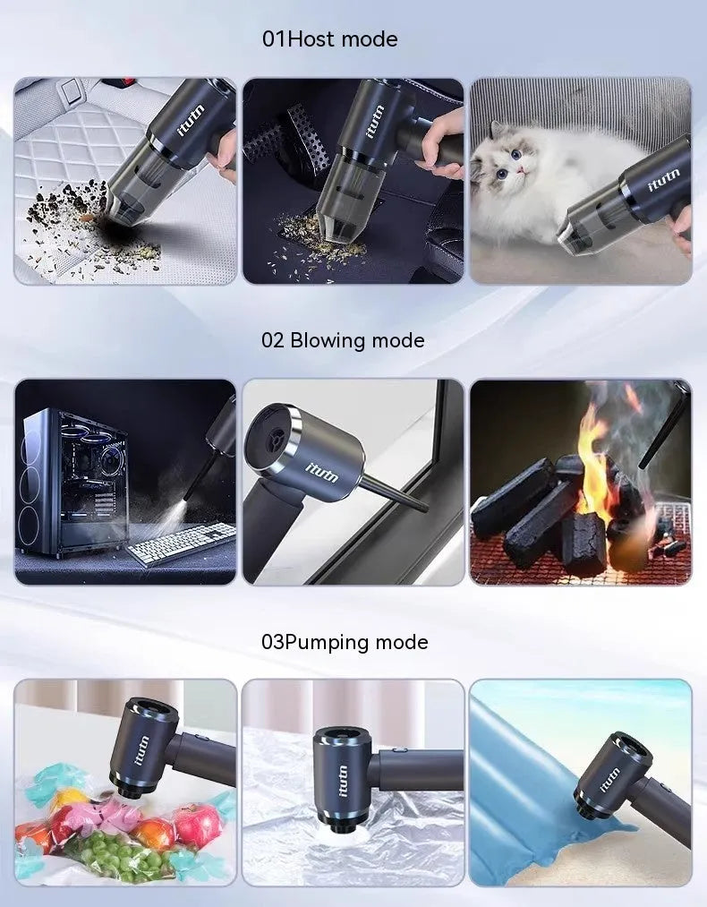 Space grey handheld wireless car vacuum cleaner with suction and inflation dual function