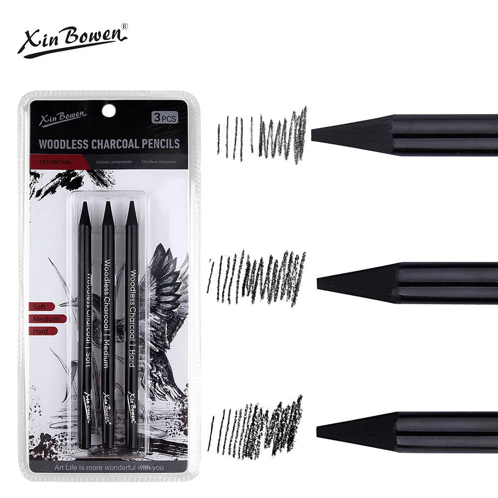 Wood-free graphite sketching pencils set showing six different hardness grades for art drawing