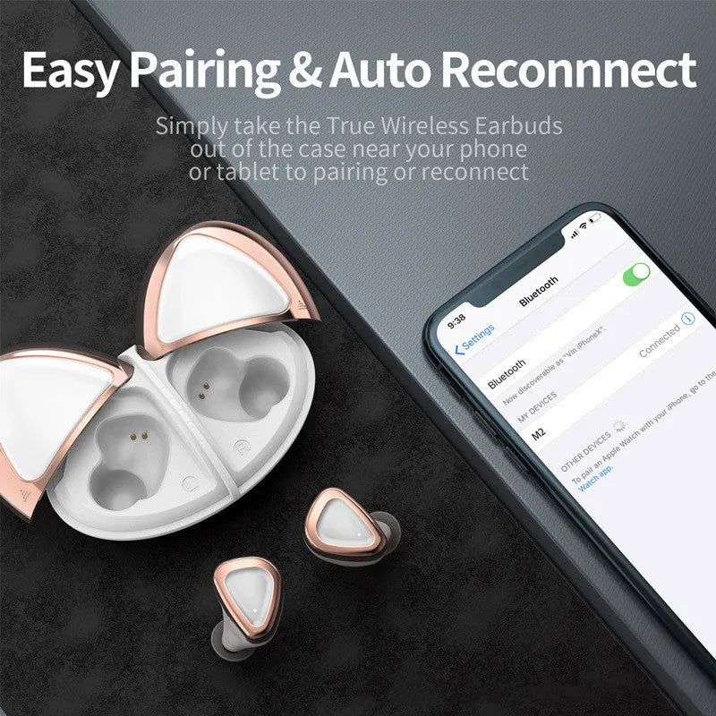 Champagne White true wireless Bluetooth headset with noise reduction, breathing light, and low latency for sports and gaming