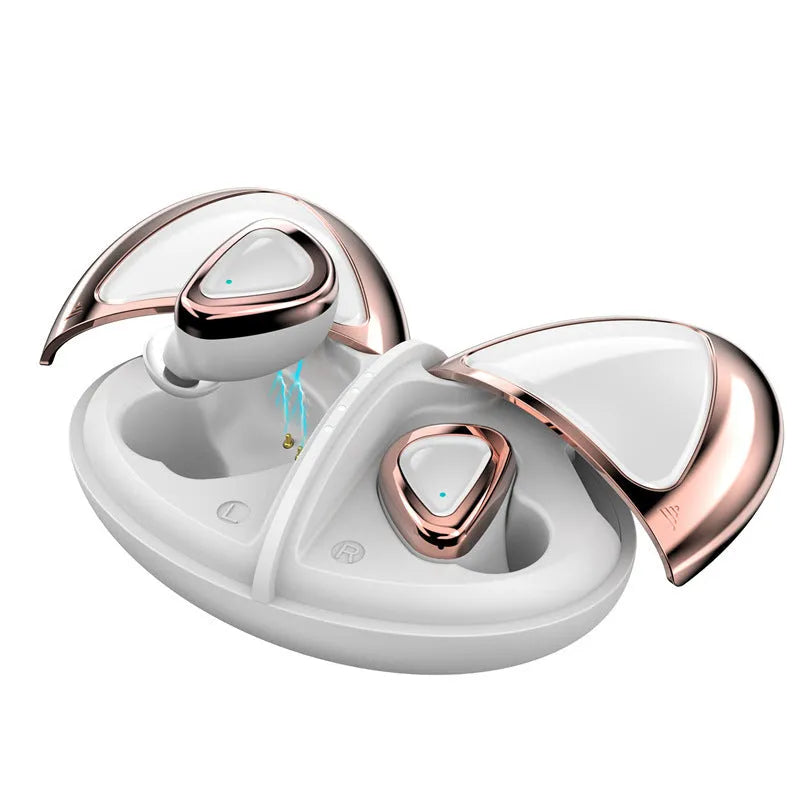 Champagne White true wireless Bluetooth headset with noise reduction, breathing light, and low latency for sports and gaming