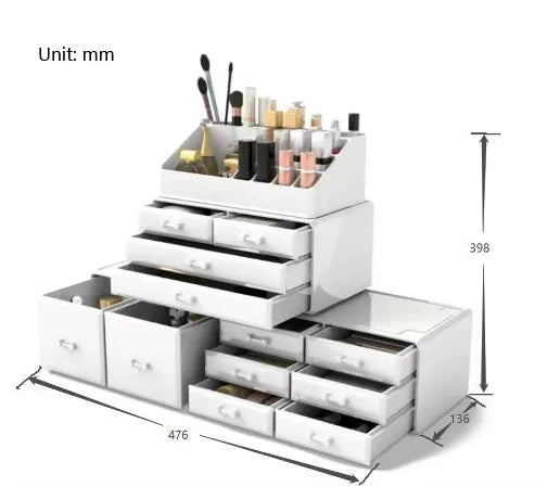 Three-layer acrylic cosmetics storage box in transparent colour showing stacked compartments