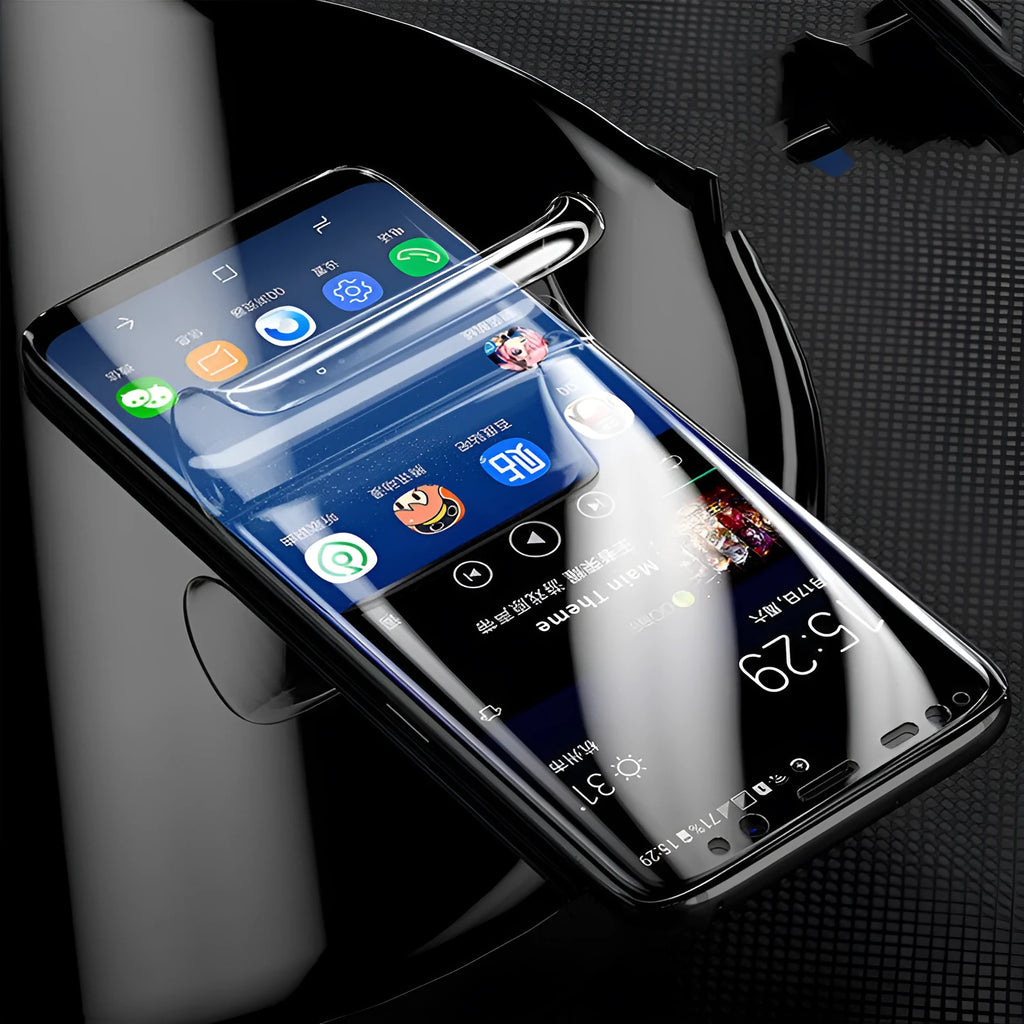 Purple light hydraulic film curved screen protector for Samsung Galaxy smartphone.