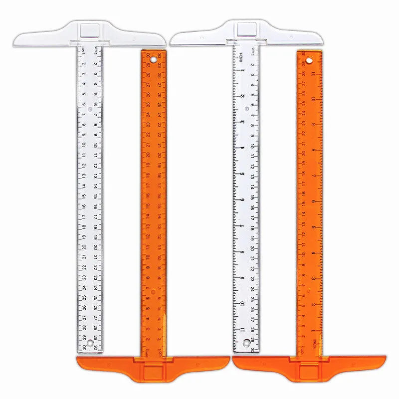 30cm plastic T-shaped drafting ruler with UK or double centimetre scale in orange yellow or transparent colours