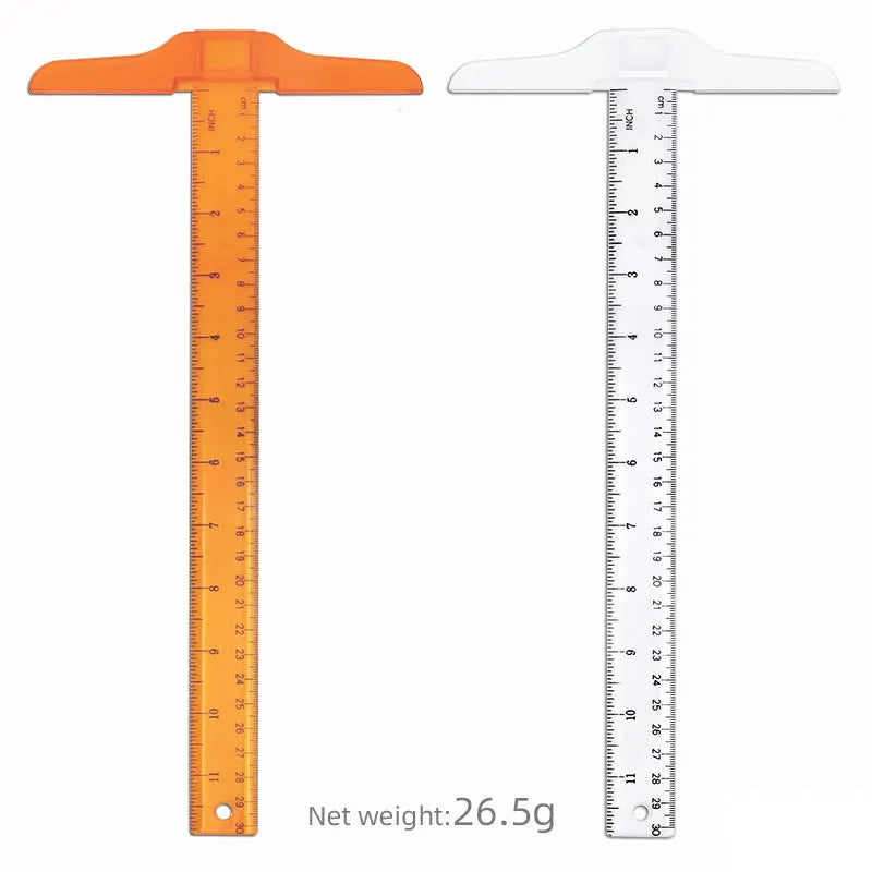 30cm plastic T-shaped drafting ruler with UK or double centimetre scale in orange yellow or transparent colours