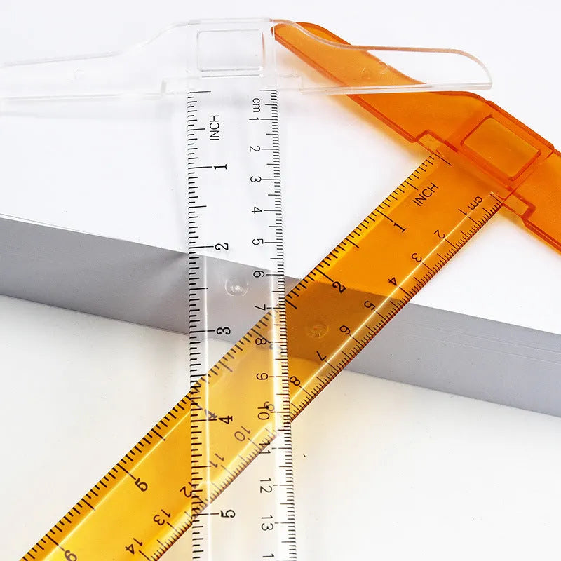 30cm plastic T-shaped drafting ruler with UK or double centimetre scale in orange yellow or transparent colours
