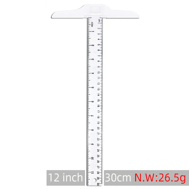 30cm plastic T-shaped drafting ruler with UK or double centimetre scale in orange yellow or transparent colours