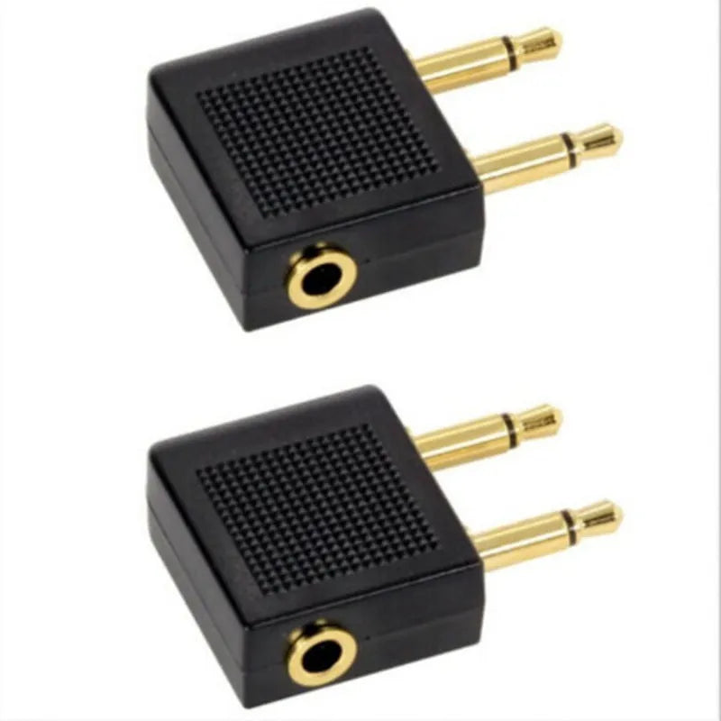Gold-plated 3.5mm mono to dual 3.5mm mono airline headphone adapter with stereo jack