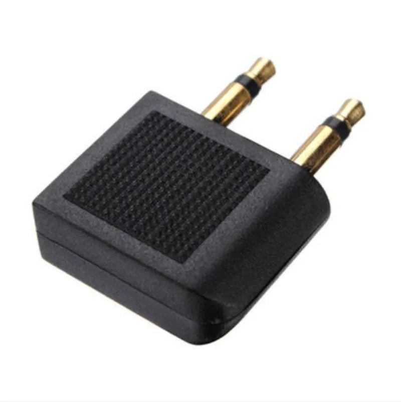 Gold-plated 3.5mm mono to dual 3.5mm mono airline headphone adapter with stereo jack