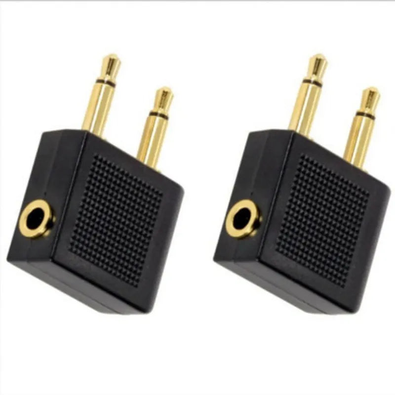Gold-plated 3.5mm mono to dual 3.5mm mono airline headphone adapter with stereo jack