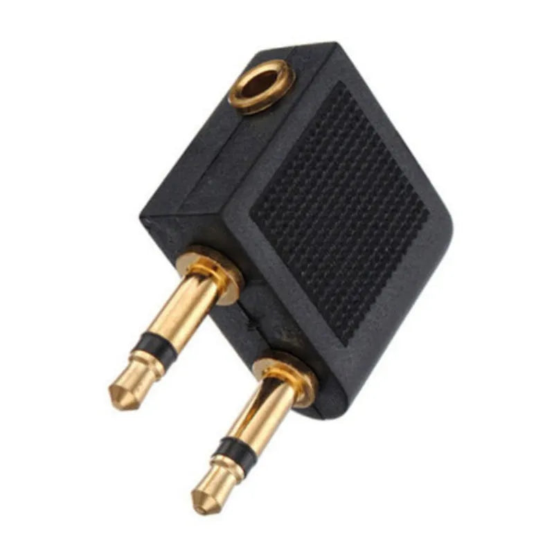 Gold-plated 3.5mm mono to dual 3.5mm mono airline headphone adapter with stereo jack