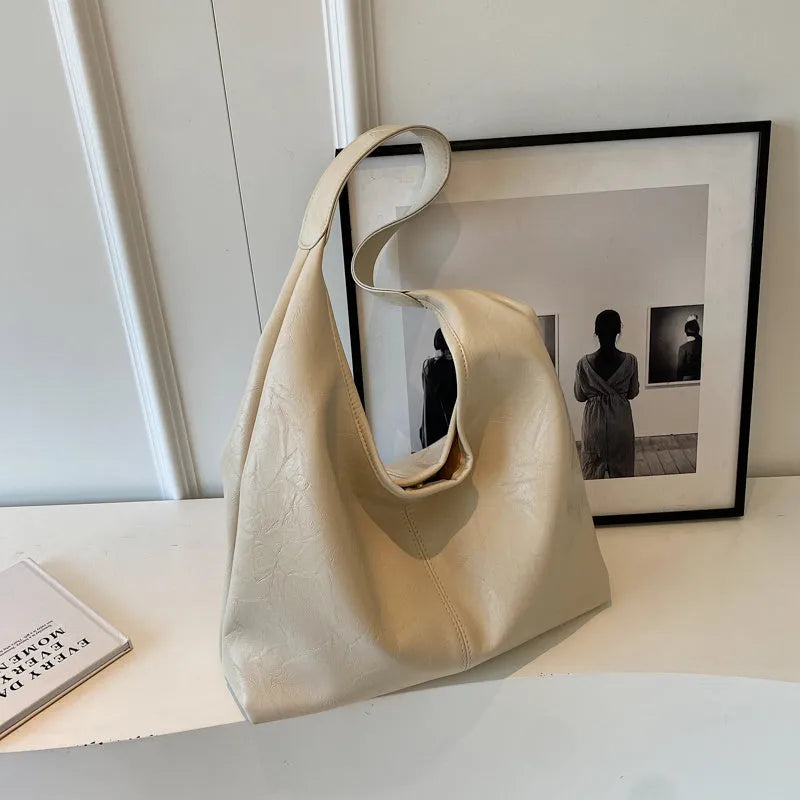Soft PU leather casual shoulder bag in street trend style with large capacity and multiple colour options